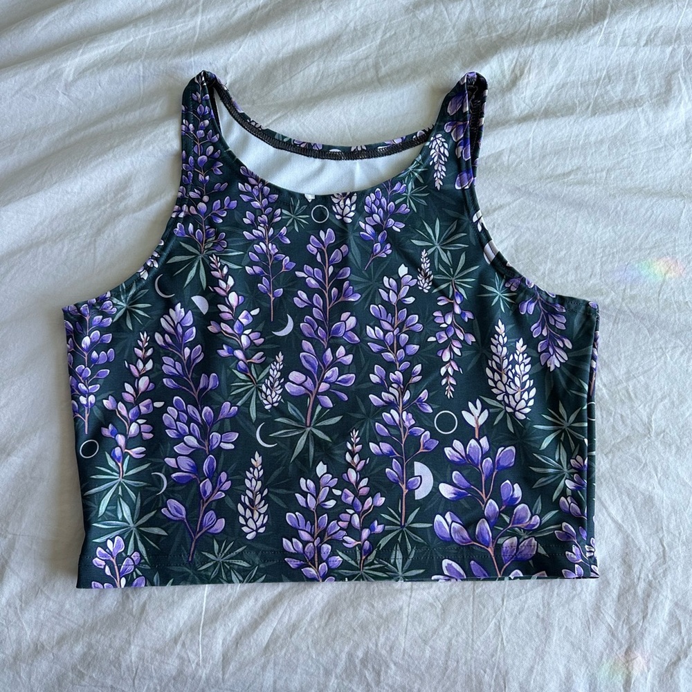Rachel Pohl Floral Purple and Green Crop Top
